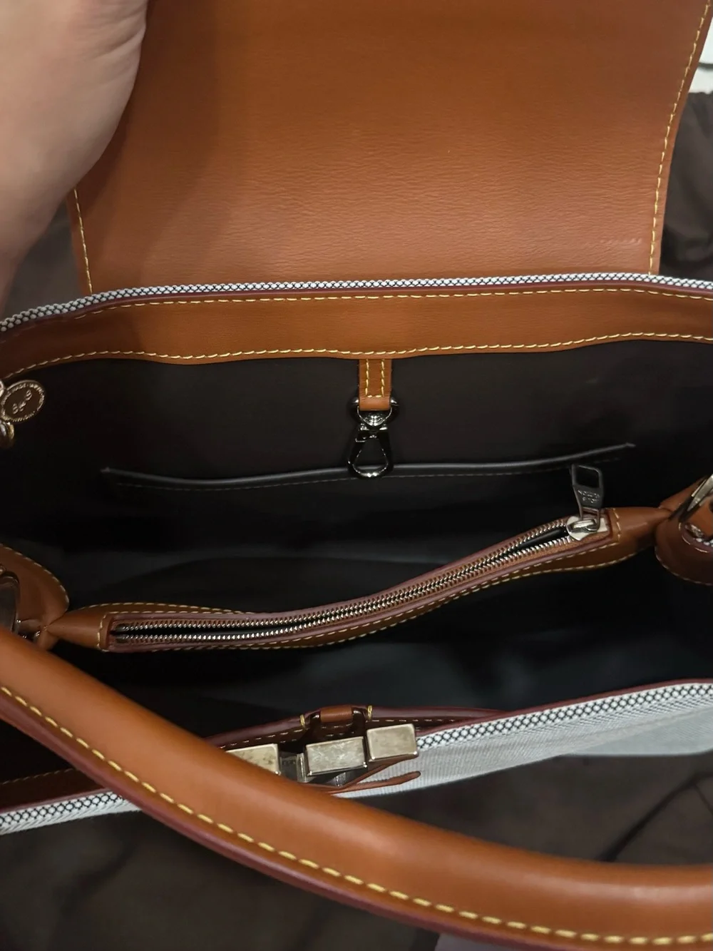 Louis Vuitton Capucines Gray Canvas with Brown Leather Top-Handle Satchel